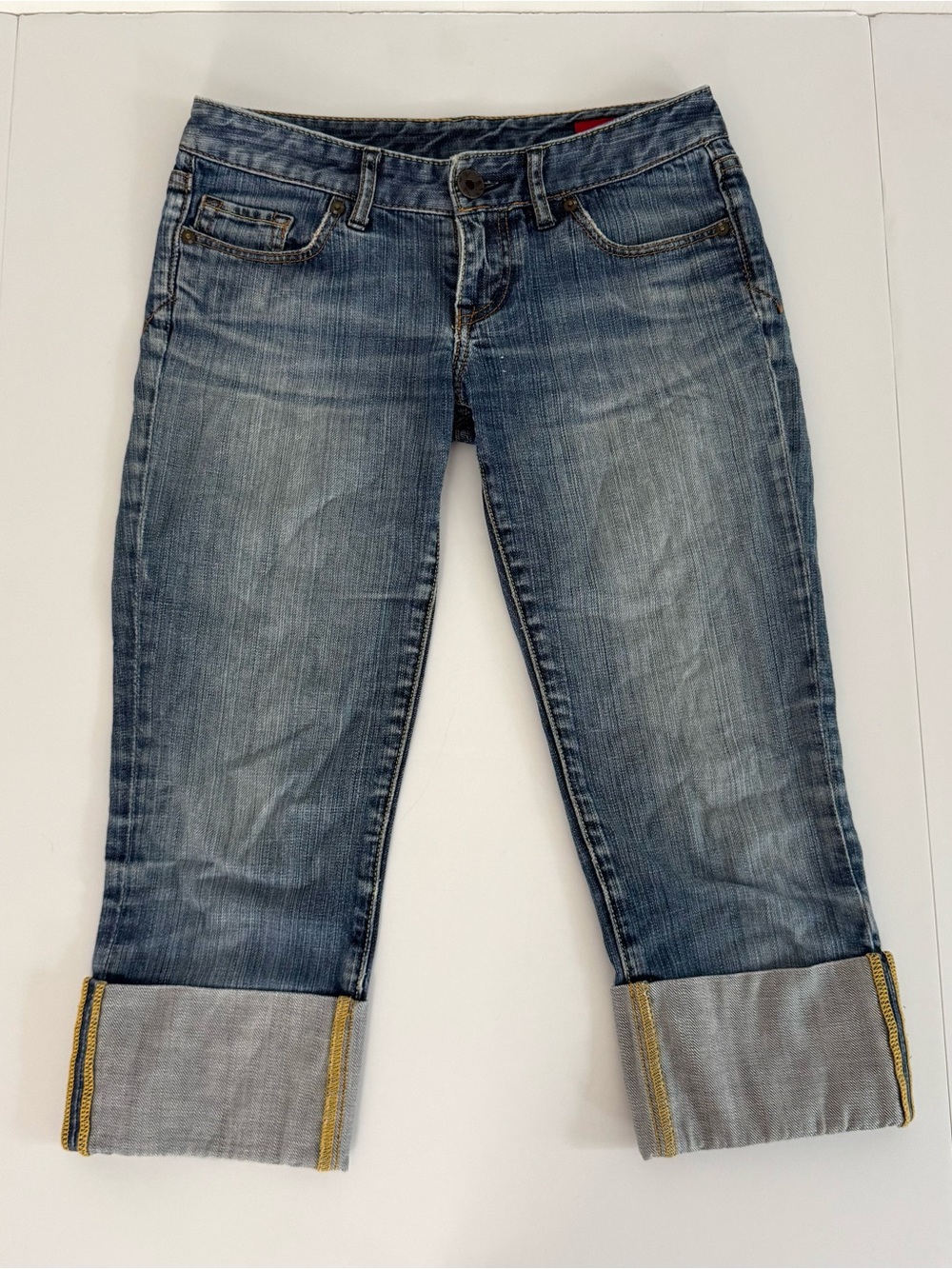 X2 Mid-Blue Cropped Roll-Cuff Jeans